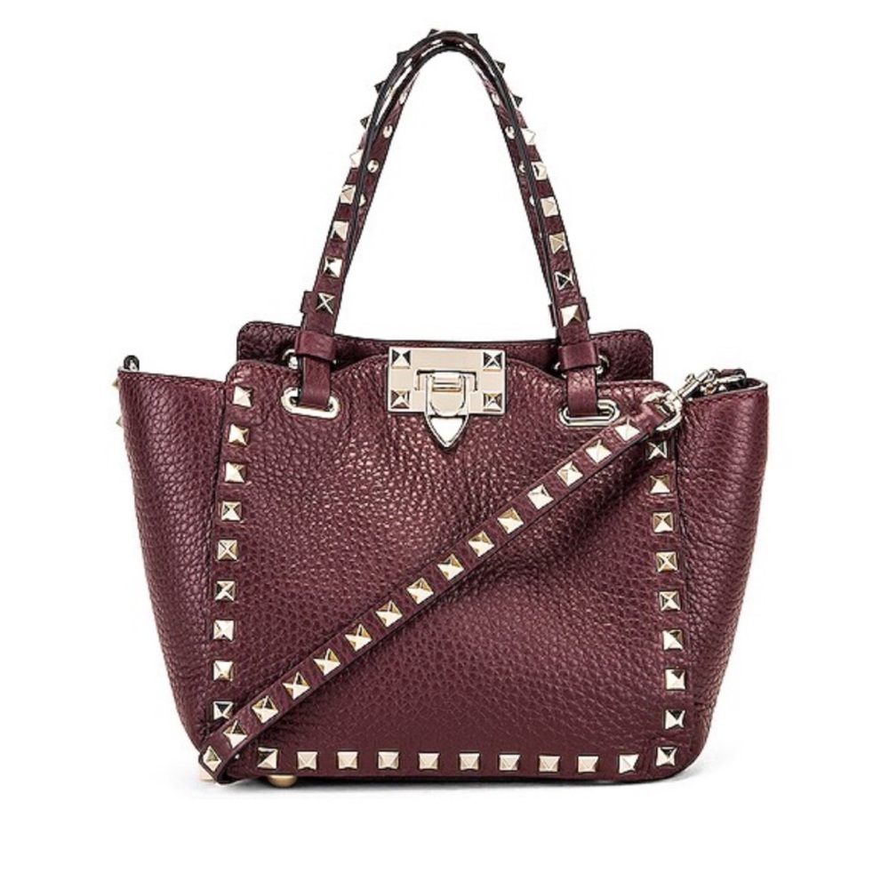 Valentino Garavani Rockstud Mini Tote in Rubin Pebbled Leather